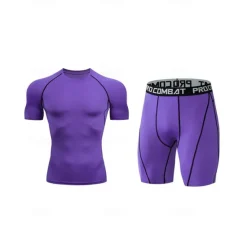 Outlet OUKU Men's Compression Tops Shorts and T Shirt Set Sports T-Shirt Crew Neck Short Sleeve Outdoor Daily Running Gym Fast Dry Breathable 2 Piece Plain Black White Activewear Sport Casual