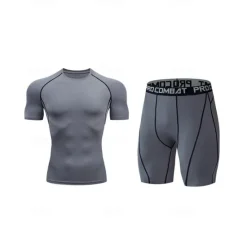 Outlet OUKU Men's Compression Tops Shorts and T Shirt Set Sports T-Shirt Crew Neck Short Sleeve Outdoor Daily Running Gym Fast Dry Breathable 2 Piece Plain Black White Activewear Sport Casual