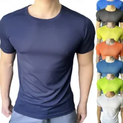 Online OUKU Men's Compression Tops Sports T-Shirt Crewneck Short Sleeves Athleisure Sports Casual Daily Moisture Wicking Soft Letter Lake Blue Black Activewear Casual / Sporty