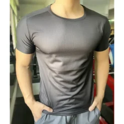 Online OUKU Men's Compression Tops Sports T-Shirt Crewneck Short Sleeves Athleisure Sports Casual Daily Moisture Wicking Soft Letter Lake Blue Black Activewear Casual / Sporty