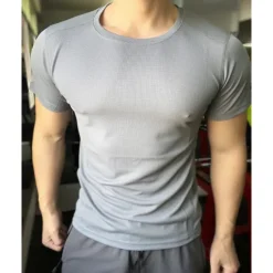 Online OUKU Men's Compression Tops Sports T-Shirt Crewneck Short Sleeves Athleisure Sports Casual Daily Moisture Wicking Soft Letter Lake Blue Black Activewear Casual / Sporty