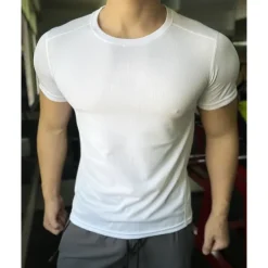 Online OUKU Men's Compression Tops Sports T-Shirt Crewneck Short Sleeves Athleisure Sports Casual Daily Moisture Wicking Soft Letter Lake Blue Black Activewear Casual / Sporty