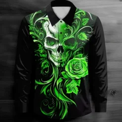 Clearance OUKU Men's Cool Skulls Casual Shirt Button Up Shirt Long Sleeve Dark Spring Fall Turndown Button Up Red Blue Purple Green Black-white