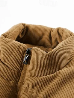 Best OUKU Men's Corduroy Fleece Vest Outdoor Vest Gilet Punk Active Fall Winter Polyester Solid Color Turtleneck Black Light Brown Army Green Vest