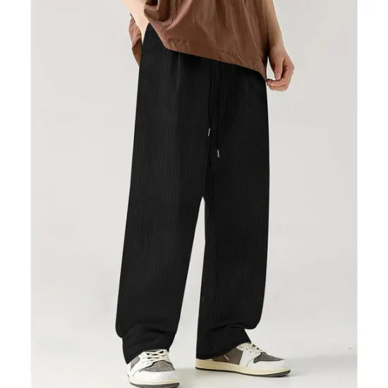 Online OUKU Men's Corduroy Pants Casual Pants Pocket Drawstring Elastic Waist Plain Comfort Sports Outdoor Daily Fashion Casual Black White Micro-elastic