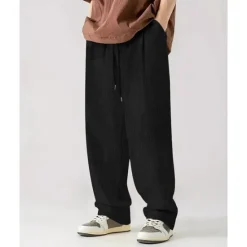 Online OUKU Men's Corduroy Pants Casual Pants Pocket Drawstring Elastic Waist Plain Comfort Sports Outdoor Daily Fashion Casual Black White Micro-elastic