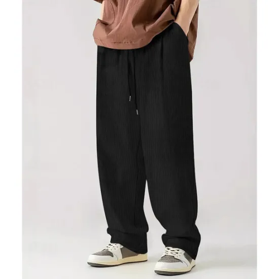 Online OUKU Men's Corduroy Pants Casual Pants Pocket Drawstring Elastic Waist Plain Comfort Sports Outdoor Daily Fashion Casual Black White Micro-elastic