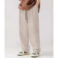 Online OUKU Men's Corduroy Pants Casual Pants Pocket Drawstring Elastic Waist Plain Comfort Sports Outdoor Daily Fashion Casual Black White Micro-elastic
