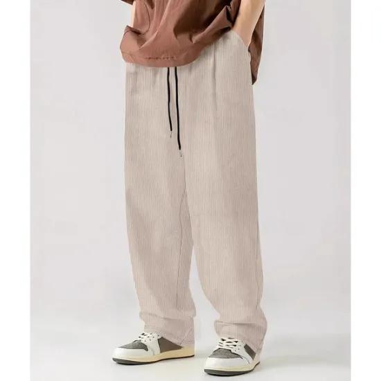 Online OUKU Men's Corduroy Pants Casual Pants Pocket Drawstring Elastic Waist Plain Comfort Sports Outdoor Daily Fashion Casual Black White Micro-elastic