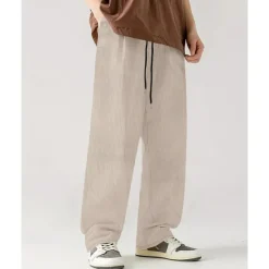 Online OUKU Men's Corduroy Pants Casual Pants Pocket Drawstring Elastic Waist Plain Comfort Sports Outdoor Daily Fashion Casual Black White Micro-elastic