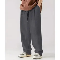 Online OUKU Men's Corduroy Pants Casual Pants Pocket Drawstring Elastic Waist Plain Comfort Sports Outdoor Daily Fashion Casual Black White Micro-elastic