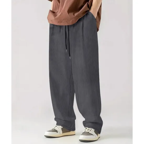 Online OUKU Men's Corduroy Pants Casual Pants Pocket Drawstring Elastic Waist Plain Comfort Sports Outdoor Daily Fashion Casual Black White Micro-elastic