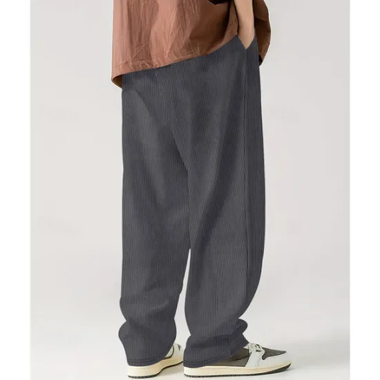 Online OUKU Men's Corduroy Pants Casual Pants Pocket Drawstring Elastic Waist Plain Comfort Sports Outdoor Daily Fashion Casual Black White Micro-elastic