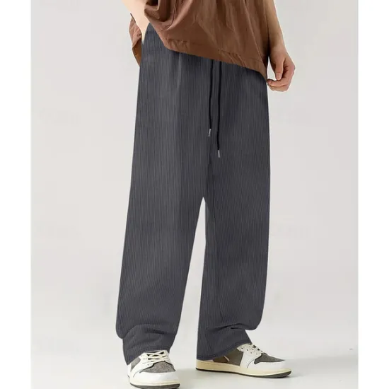 Online OUKU Men's Corduroy Pants Casual Pants Pocket Drawstring Elastic Waist Plain Comfort Sports Outdoor Daily Fashion Casual Black White Micro-elastic