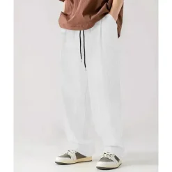 Online OUKU Men's Corduroy Pants Casual Pants Pocket Drawstring Elastic Waist Plain Comfort Sports Outdoor Daily Fashion Casual Black White Micro-elastic