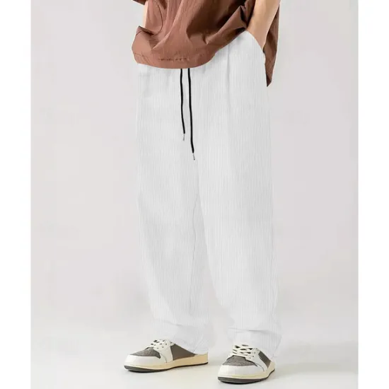 Online OUKU Men's Corduroy Pants Casual Pants Pocket Drawstring Elastic Waist Plain Comfort Sports Outdoor Daily Fashion Casual Black White Micro-elastic