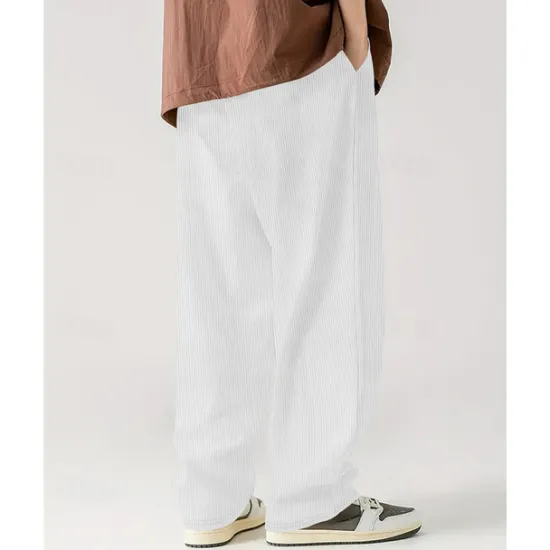 Online OUKU Men's Corduroy Pants Casual Pants Pocket Drawstring Elastic Waist Plain Comfort Sports Outdoor Daily Fashion Casual Black White Micro-elastic