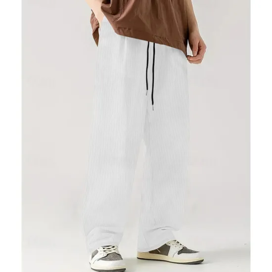 Online OUKU Men's Corduroy Pants Casual Pants Pocket Drawstring Elastic Waist Plain Comfort Sports Outdoor Daily Fashion Casual Black White Micro-elastic