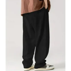 Online OUKU Men's Corduroy Pants Casual Pants Pocket Drawstring Elastic Waist Plain Comfort Sports Outdoor Daily Fashion Casual Black White Micro-elastic