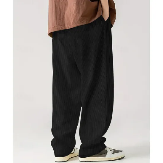 Online OUKU Men's Corduroy Pants Casual Pants Pocket Drawstring Elastic Waist Plain Comfort Sports Outdoor Daily Fashion Casual Black White Micro-elastic