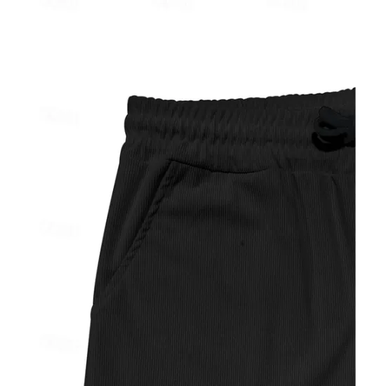 Online OUKU Men's Corduroy Pants Casual Pants Pocket Drawstring Elastic Waist Plain Comfort Sports Outdoor Daily Fashion Casual Black White Micro-elastic