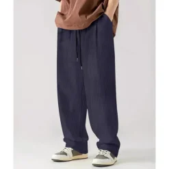 Online OUKU Men's Corduroy Pants Casual Pants Pocket Drawstring Elastic Waist Plain Comfort Sports Outdoor Daily Fashion Casual Black White Micro-elastic