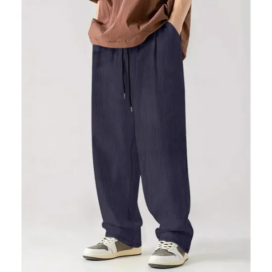 Online OUKU Men's Corduroy Pants Casual Pants Pocket Drawstring Elastic Waist Plain Comfort Sports Outdoor Daily Fashion Casual Black White Micro-elastic