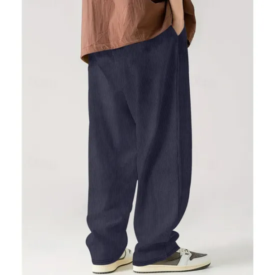 Online OUKU Men's Corduroy Pants Casual Pants Pocket Drawstring Elastic Waist Plain Comfort Sports Outdoor Daily Fashion Casual Black White Micro-elastic