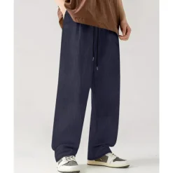 Online OUKU Men's Corduroy Pants Casual Pants Pocket Drawstring Elastic Waist Plain Comfort Sports Outdoor Daily Fashion Casual Black White Micro-elastic
