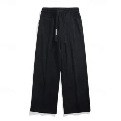 OUKU Men's Corduroy Pants Trousers Casual Pants Drawstring Elastic Waist Straight Leg Plain Comfort Warm Full Length Outdoor Casual Daily Sports Fashion Dark Brown Black