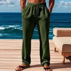 OUKU Men's Corduroy Pants Trousers Casual Pants Pocket Elastic Waist Drawstring Plain Comfort Sports Outdoor Daily Fashion Casual ArmyGreen Black Micro-elastic