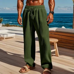 OUKU Men's Corduroy Pants Trousers Casual Pants Pocket Elastic Waist Drawstring Plain Comfort Sports Outdoor Daily Fashion Casual ArmyGreen Black Micro-elastic
