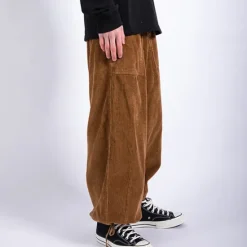 OUKU Men's Corduroy Pants Trousers Baggy Pants Casual Pants Pocket Wide Leg Baggy Solid Color Comfort Warm Full Length Casual Daily Fashion Streetwear Loose Fit Black Brown