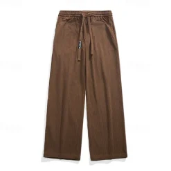 Online OUKU Men's Corduroy Pants Trousers Casual Pants Drawstring Elastic Waist Straight Leg Plain Comfort Warm Full Length Outdoor Casual Daily Sports Fashion Black Coffee