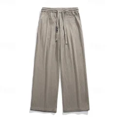 Online OUKU Men's Corduroy Pants Trousers Casual Pants Drawstring Elastic Waist Straight Leg Plain Comfort Warm Full Length Outdoor Casual Daily Sports Fashion Black Coffee