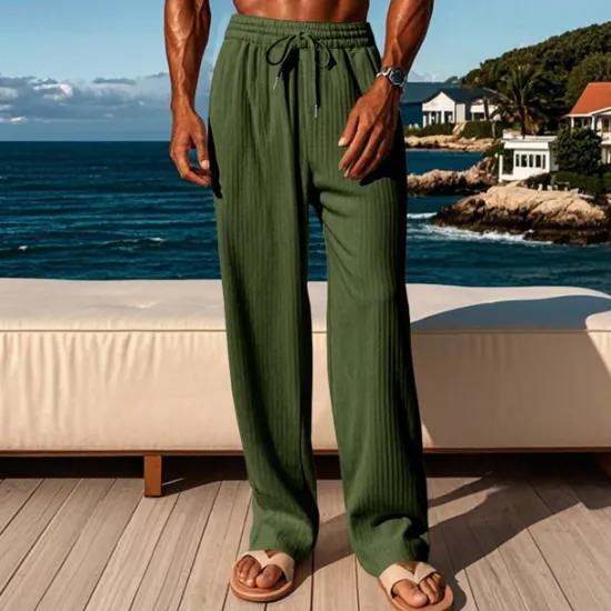 Discount OUKU Men's Corduroy Pants Trousers Summer Pants Beach Pants Pocket Elastic Waist Drawstring Plain Comfort Sports Outdoor Daily Fashion Casual Black Green Micro-elastic