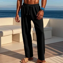 Discount OUKU Men's Corduroy Pants Trousers Summer Pants Beach Pants Pocket Elastic Waist Drawstring Plain Comfort Sports Outdoor Daily Fashion Casual Black Green Micro-elastic