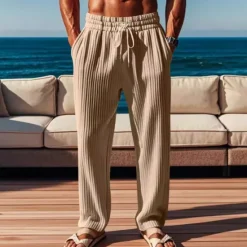 Discount OUKU Men's Corduroy Pants Trousers Summer Pants Beach Pants Pocket Elastic Waist Drawstring Plain Comfort Sports Outdoor Daily Fashion Casual Black Green Micro-elastic