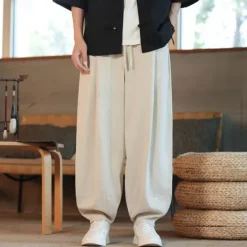 Outlet OUKU Men's Corduroy Pants Trousers Casual Shorts Pocket Drawstring Elastic Waist Plain Comfort Sports Outdoor Daily Fashion Casual Black Navy Blue Micro-elastic