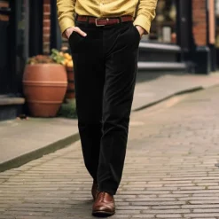 Online OUKU Men's Corduroy Pants Trousers Casual Pants Front Pocket Straight Leg Plain Comfort Casual Daily Holiday Fashion Basic Black Khaki
