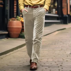 Online OUKU Men's Corduroy Pants Trousers Casual Pants Front Pocket Straight Leg Plain Comfort Casual Daily Holiday Fashion Basic Black Khaki