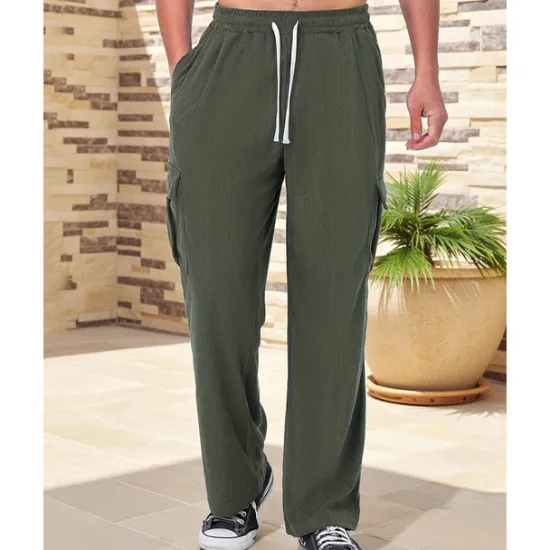 New OUKU Men's Corduroy Pants Trousers Casual Pants Drawstring Elastic Waist Multi Pocket Plain Comfort Sports Outdoor Daily Fashion Casual Black Army Green Micro-elastic