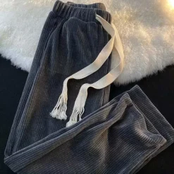 New OUKU Men's Corduroy Pants Winter Pants Trousers Drawstring Elastic Waist Straight Leg Solid Color Comfort Warm Casual Daily Streetwear Sports Fashion Black Apricot Micro-elastic