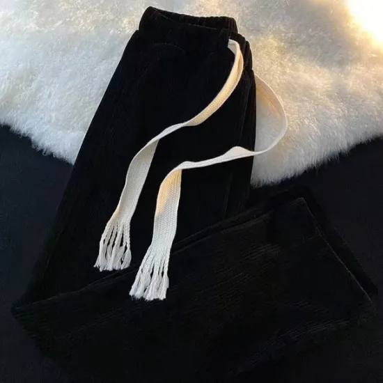 New OUKU Men's Corduroy Pants Winter Pants Trousers Drawstring Elastic Waist Straight Leg Solid Color Comfort Warm Casual Daily Streetwear Sports Fashion Black Apricot Micro-elastic