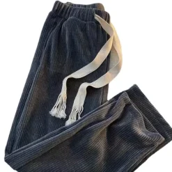 New OUKU Men's Corduroy Pants Winter Pants Trousers Drawstring Elastic Waist Straight Leg Solid Color Comfort Warm Casual Daily Streetwear Sports Fashion Black Apricot Micro-elastic