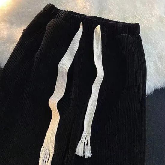 New OUKU Men's Corduroy Pants Winter Pants Trousers Drawstring Elastic Waist Straight Leg Solid Color Comfort Warm Casual Daily Streetwear Sports Fashion Black Apricot Micro-elastic