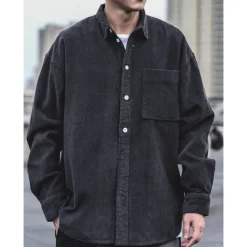 Sale OUKU Men's Corduroy Shirt Shirt Jacket Overshirt Plain Outdoor Daily Black Coffee Gray Long Sleeve Lapel Spring & Fall Clothing Apparel Pocket