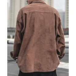 Sale OUKU Men's Corduroy Shirt Shirt Jacket Overshirt Plain Outdoor Daily Black Coffee Gray Long Sleeve Lapel Spring & Fall Clothing Apparel Pocket