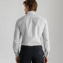 Clearance OUKU Men's Cotton Long Sleeve Striped Fold-over Collar School Formal Clothing Apparel Elegant Active Vacation Vintage Black