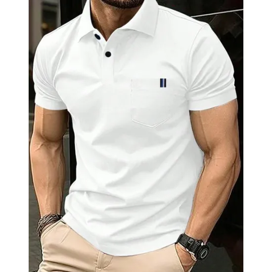 New OUKU Men's Cotton Blend Polo Shirt Golf Shirt Casual Holiday Ribbed Polo Collar Short Sleeve Fashion Basic Solid Color Patchwork Pocket Summer Regular Fit Light Blue Black White Yellow Royal Blue Cotton